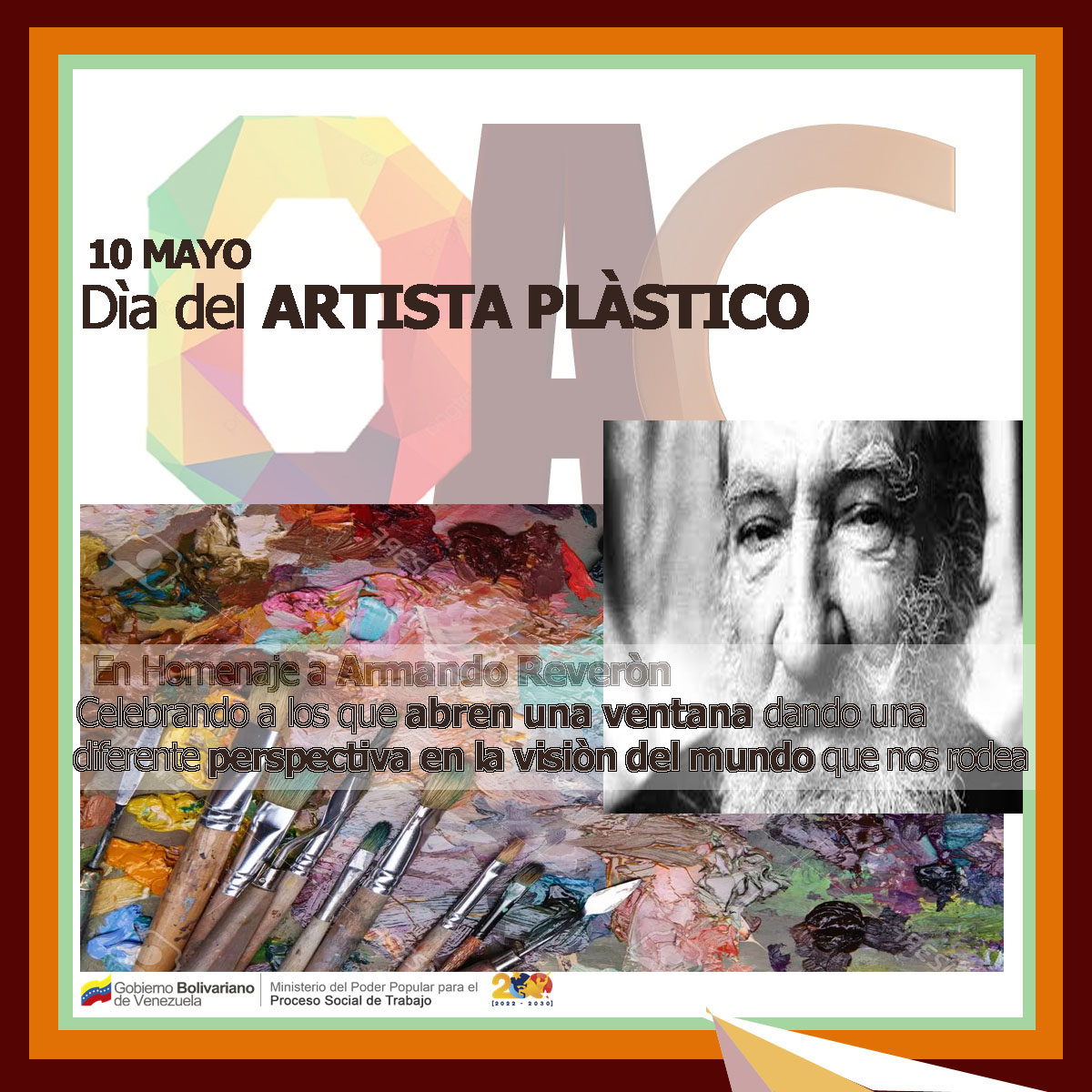 OAC_MPPPST's tweet photo. #10May
Dia del Artista Plástico.

En homenaje al natalicio de Armando Reverón, el pintor de la luz.

Celebrando a todos aquellos quienes con arte, abren una ventana dando una diferente perspectiva en la visión del mundo que nos rodea.

¡Somos una sola Voz! https://t.co/SHj3UZfTS5