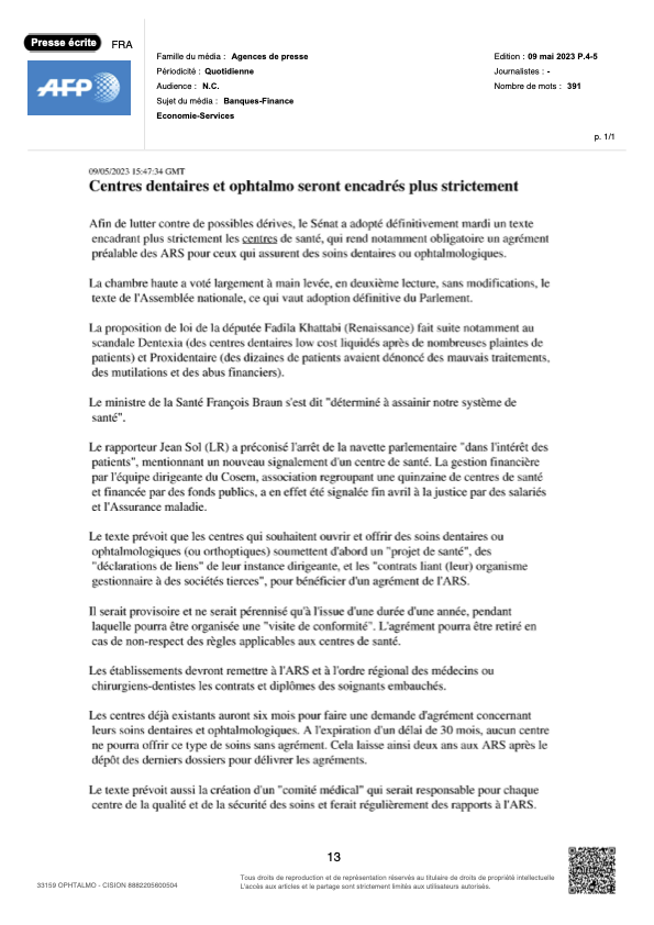 Thierry_Bour's tweet photo. La PPL améliorant l’encadrement des centres de santé  votée déf. au Sénat le 9 mai 2023. Vivement sa publication rapide pour en terminer avec le cauchemar des centres de santé frauduleux dentaires et ophtalmo. @fadila_khattabi @JeanSOL   @CDeroche_Senat @agnesfirmin @FrcsBraun https://t.co/HuqEQFh4Si