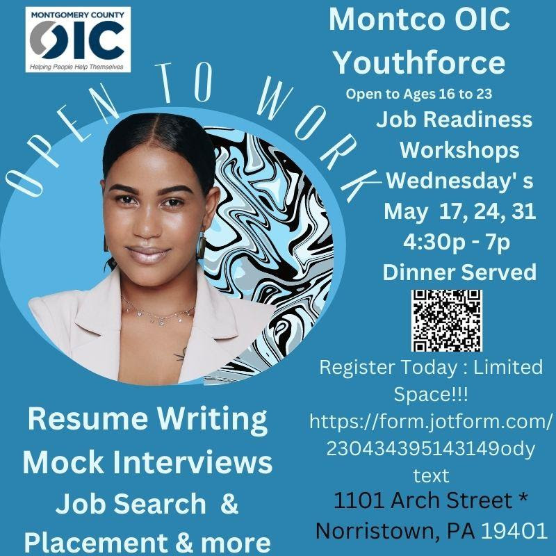Join Montco OIC's Youthforce program! Ages 16-23. Job readiness workshops: Resume Writing, Mock Interviews, Job Search, Placement &amp; more. Wednesdays, May 17, 24, 31. 4:30pm-7:00pm.
Register: form.jotform.com/231286033208045

#MontcoOIC #Youthforce #JobReadiness #Workshops #ResumeWriting