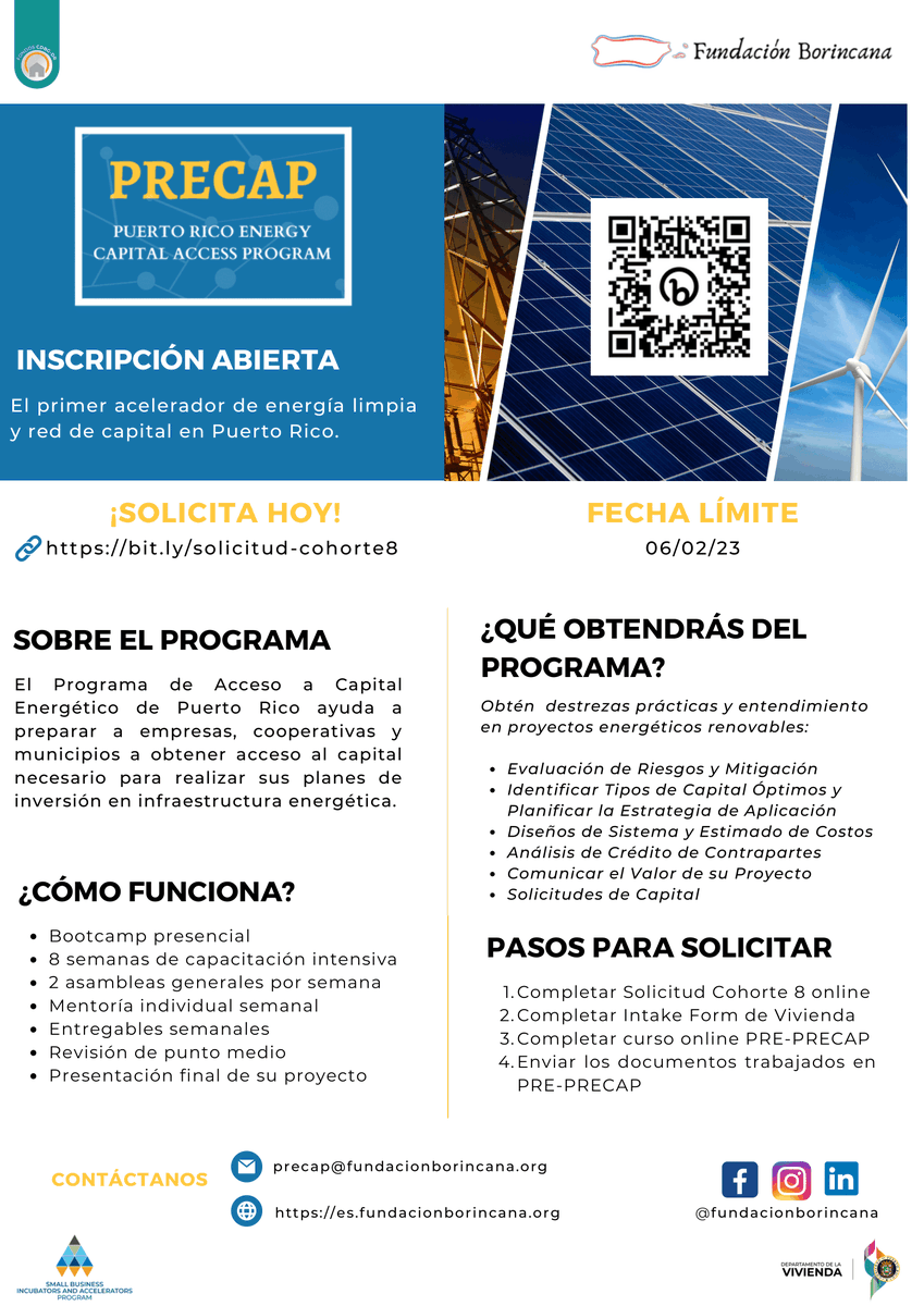 NPRChamber's tweet image. ¿Está interesado en acelerar su proyecto de energía renovable en Puerto Rico?  Los proyectos seleccionados este programa intensivo de 8 semanas recibirán un premio en consultoría valorado en $30 mil dólares.