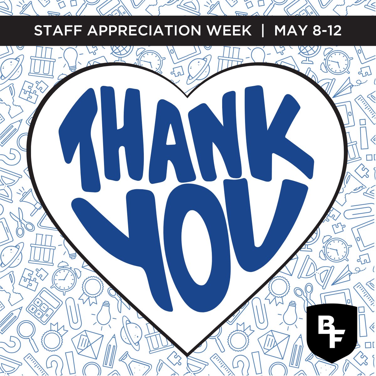 Happy Staff Appreciation Week, #BFCSD! We are so appreciative of and grateful for your commitment to students, families, and each other. YOU are what makes our district a special place for students. Thank you for choosing to be Bluejays! 

#WeAreBondurantFarrar 💙