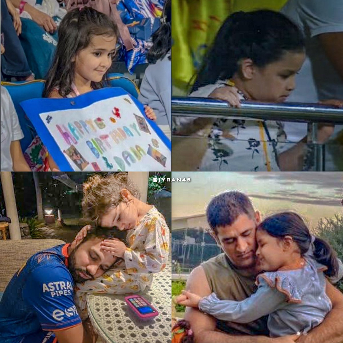 Jyran45's tweet photo. •Both have seen their father lift trophy 
•Both cheer their father in the stadium
•All the memories they're making with their dad.

Both Samaira and Ziva should be proud of their father for these freedoms. 
MahiRo💙💛 https://t.co/vPzy33Scok
