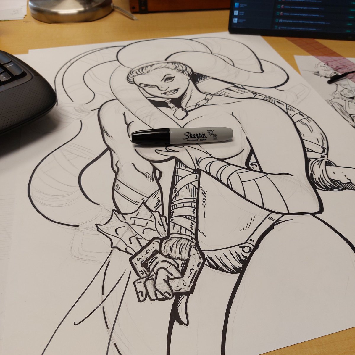 McComicker's tweet photo. First of three big pieces for Mars rewards. #commission #commissionsopen #commissions #sharpie #sharpieart #Shiva #ffx #ffxart https://t.co/ZX3B9JwjiS