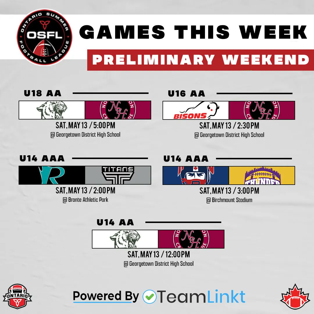 Let the games begin🔥 

The OSFL season kicksoff this weekend with five key matchups. 

#WeAreFootballOntario
