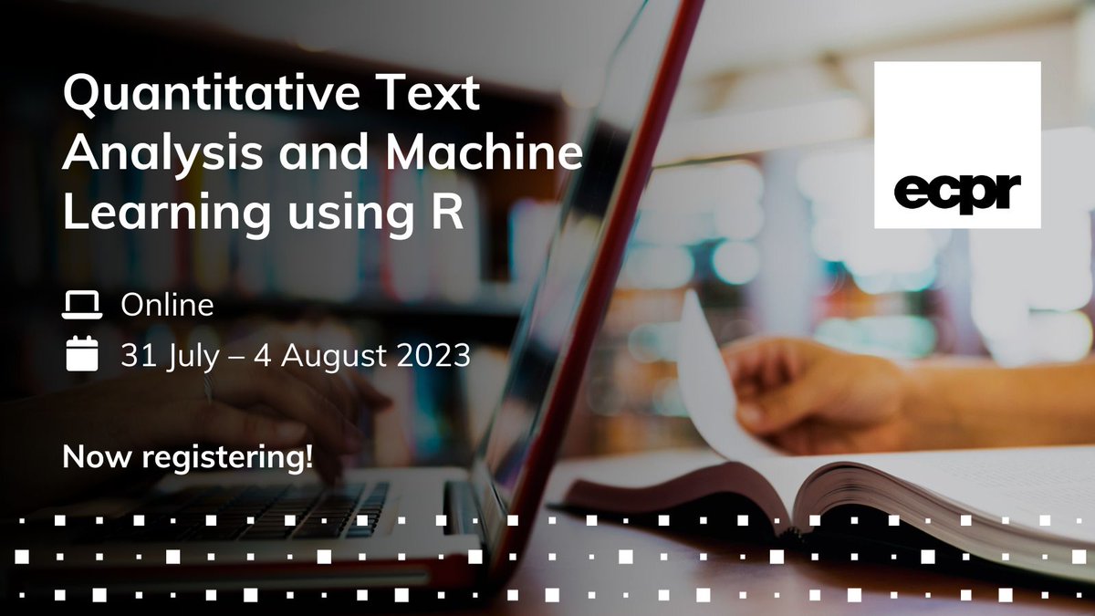 ECPR's tweet image. 🧙 Word wizards unite! 🔮 Join @zacdgreene on this 🔥 NEW #ecprvss23 online course and learn to harness the magic of #ComputationalMethods to manage + analyse #TextData using #R 💻📅 31 Jul–4 Aug 🔗 bit.ly/3VQSY24

#QuantitativeTextAnalysis #MachineLearning #Rstats