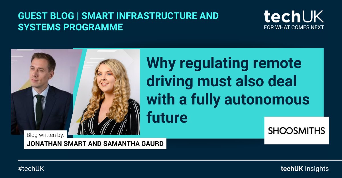 📣 New guest blog! As fully #selfdriving vehicles edge ever closer in the UK, Jonathan Smart and Samantha Gaurd of @Shoosmiths share their view on the role of #remotedriving as part of this future. 👉 Read their thoughts here: ow.ly/bp7R50OknNs