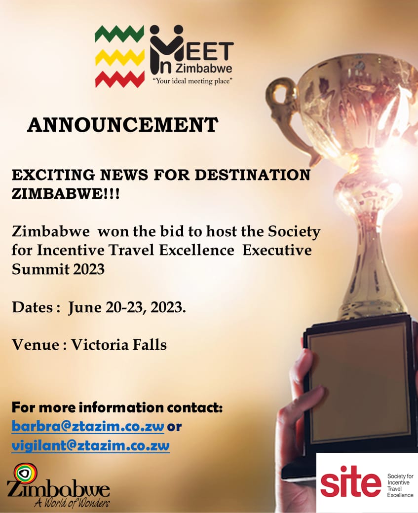 ZtaUpdates's tweet image. Business events are a key component of our tourism. We are excited to share that Zimbabwe will be hosting the Society for Incentive Travel Excellence Executive Summit 2023 in Victoria Falls. 
#BusinessTourism 
#MICETourism
#MeetInZim 
#VisitZimbabwe 
#AWorldofWonders