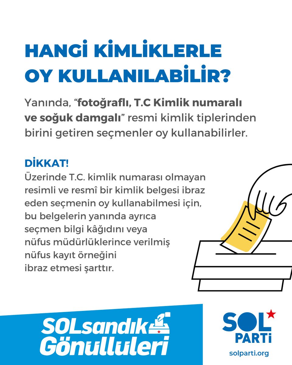 sandikgonullusu's tweet photo. Yanında, T.C. kimlik numaralı;
N��fus cüzdanı
Geçici kimlik belgesi
Pasaport
Evlenme cüzdanı
Askerlik belgesi
Sürücü belgesi
Hâkim ve savcılar ile yüksek yargı organı mensuplarına verilen mesleki kimlik ve
Avukat, noter ve askerî kimlik kartı
getiren seçmenler oy kullanabilirler. https://t.co/utXiM2Q4PM