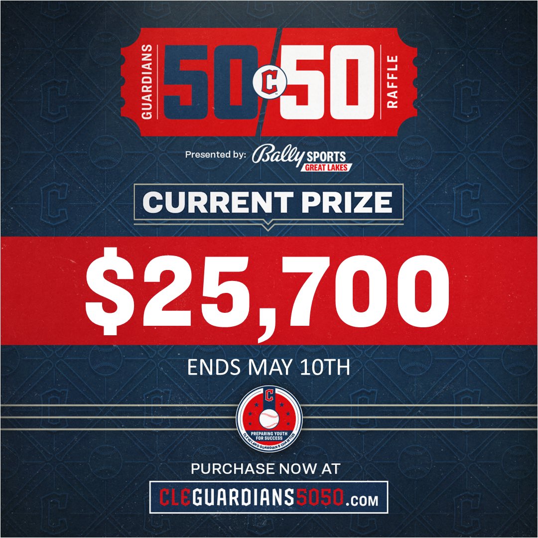 Today is the FINAL DAY to become our lucky winner! Enter the Guardians 50/50 raffle benefiting Cleveland Guardians Charities, and you could come home with half of a major jackpot that is increasing by the hour! Tickets on sale through 11:59 PM ET TONIGHT. https://t.co/cU4etKhr8c