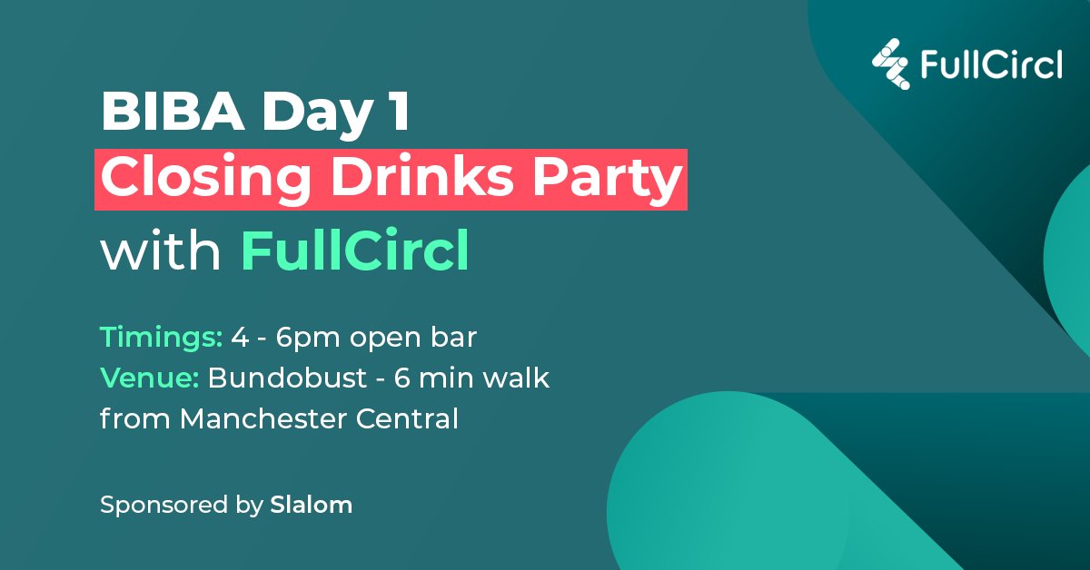 WeAreFullCircl's tweet image. End day 1 of BIBA 2023 in style with @WeAreFullCircl and @Slalom! Join us for our Day 1 Closing Drinks Party at Bundobust Brewery from 4-6pm. Unwind, network, and learn about our partnership. Don't miss it! hubs.li/Q01Pkk2H0

#BIBA2023 #Slalom #FullCircl