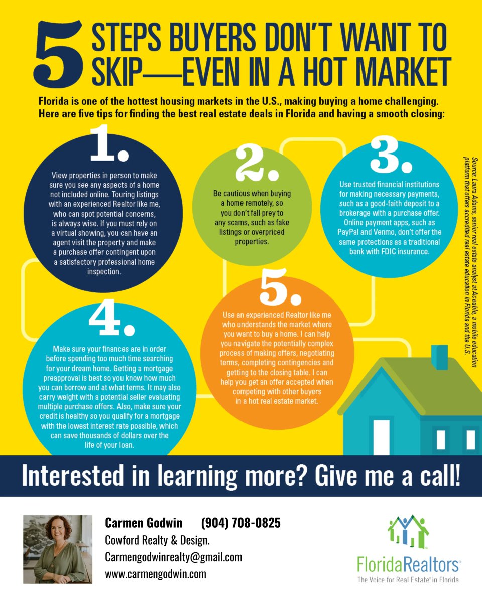 Check out these great Tips for buying in a hot market! 
@cowford.realty
#hotmarket #floridarealestate #jaxrealestate #jacksonvillerealestate #igersjax #realtor #ilovejax #realtorlife #onlyinjax #jax #realestatetips