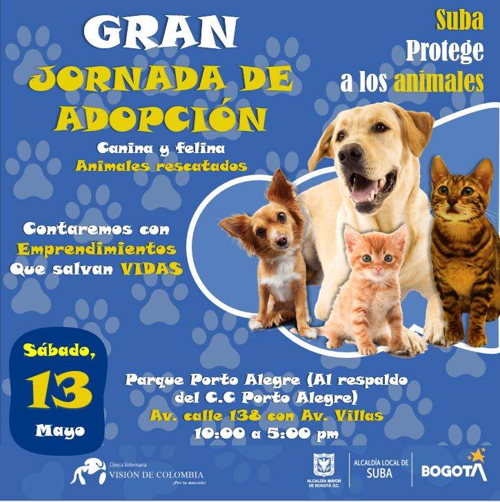 Amigos estaremos en esta jornada
FECHA  sábado 13 de mayo
HORA 10 am a 5 pm
LUGAR PARQUE PORTOALEGRE AL RESPALDO DEL CENTRO COMERCIAL PORTOALEGRE CALLE 138 CON AV VILLAS
BOGOTA-COLOMBIA
apóyanos con tapitas, comida y donaciones
BUSCANOS COMO FUNDACION RUFO SALVANDO VIDAS