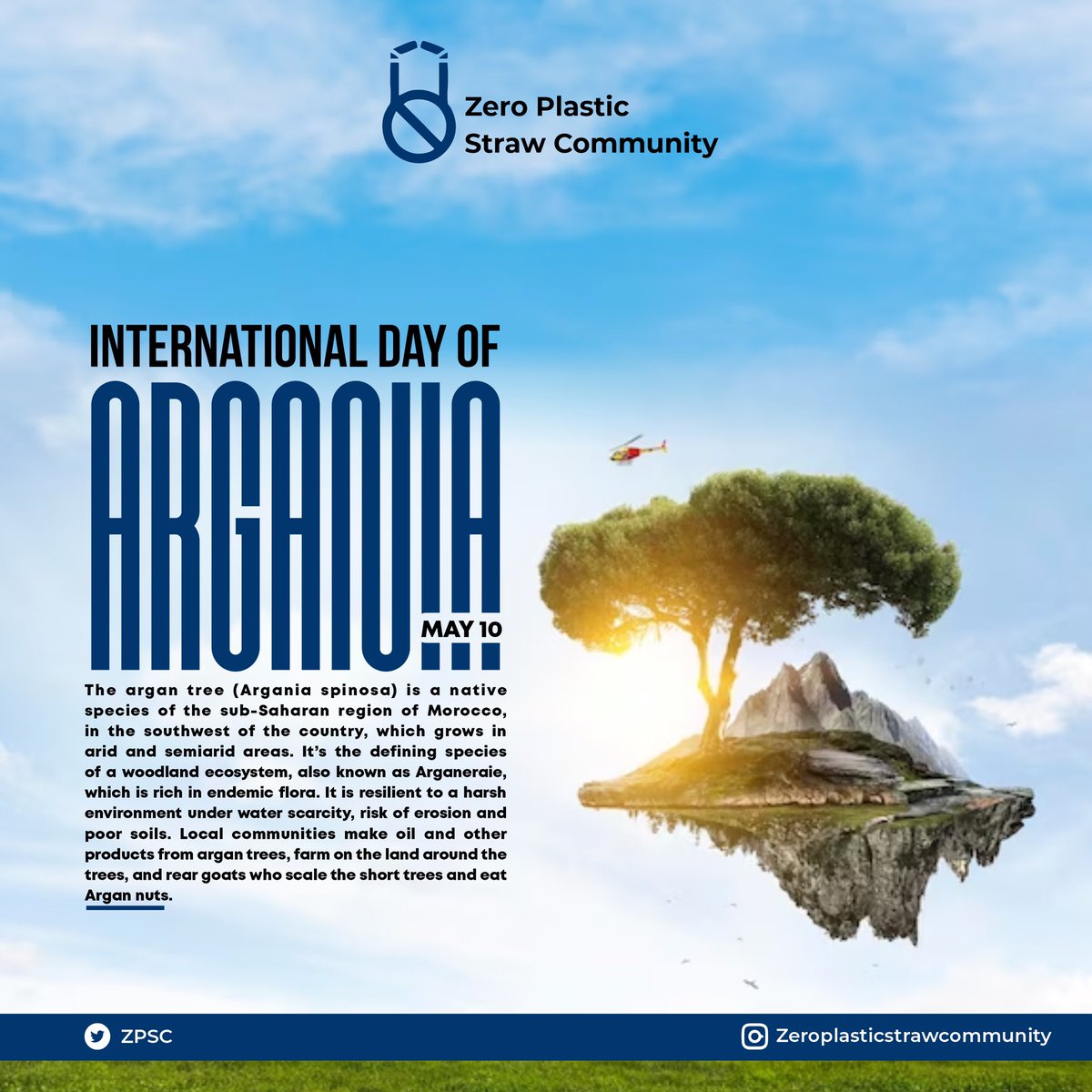 It’s international day of Argania 

The argan tree (Argania spinosa) is a native species of the sub-Saharan region of Morocco, in the southwest of the country, which grows in arid and semiarid areas.

@UNEP @UN 
@IntDayArgania @ArganiaOil 

#InternationalDayOfArgania #ArganiaDay