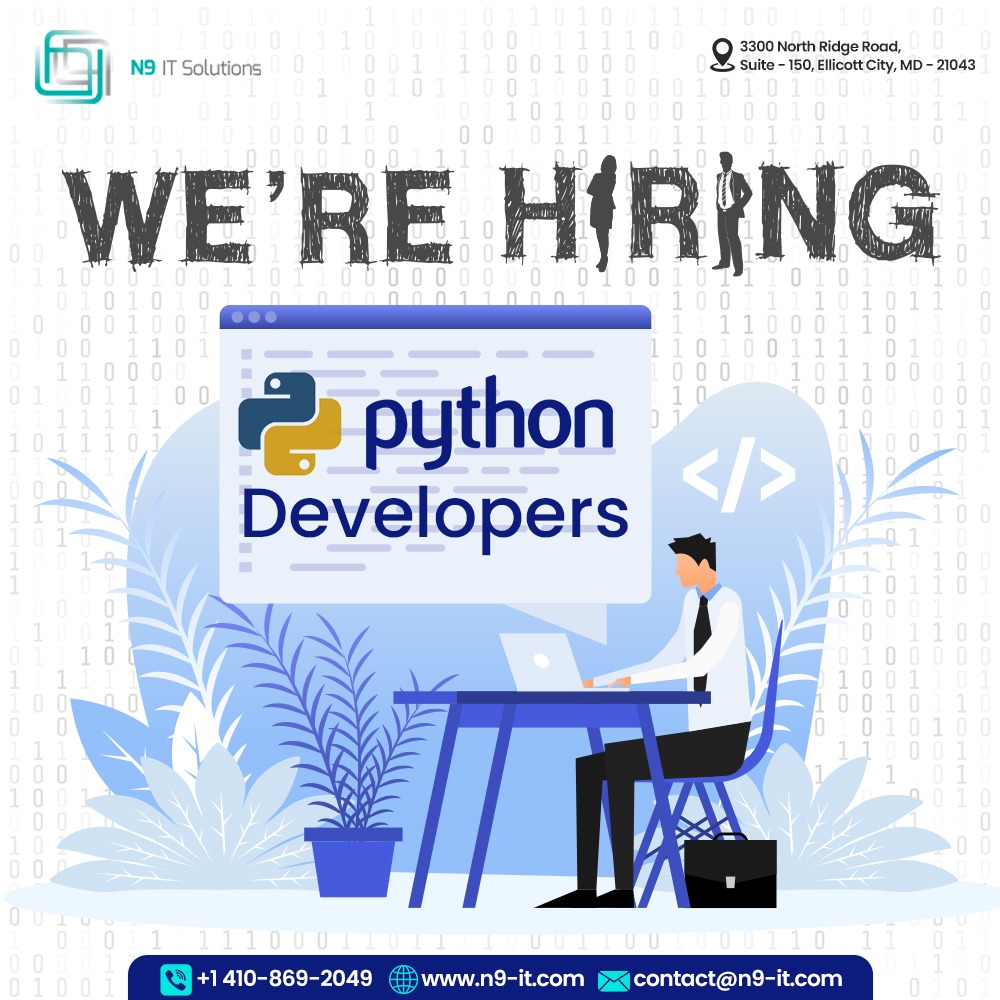 n9_IT_solutions's tweet photo. We are Hiring for the position of Python Developers in our USA location.
just mail your resume to resumes@n9-it.com
Contact us for more details - +1 410-869-2049
Website - https://t.co/m4Uq6khDNv

#pythonprogramming #pythonjobsusa #pythonprogramming #pythonjobs #n9itsolutions https://t.co/EV1Q77qzlL