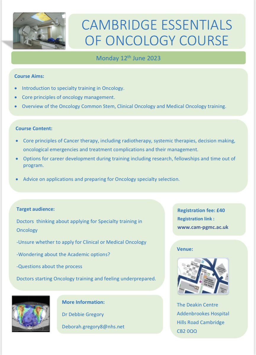 Excited to share the draft programme for our upcoming Cambridge Essentials of Oncology Course. If you are considering applying for specialty training in oncology we still have a couple of places and we’d love to meet you! <a href="/RCRadiologists/">The Royal College of Radiologists</a> <a href="/brentocarrigan/">Brent O'Carrigan</a> <a href="/will_oncology/">𝕨𝕚𝕝𝕝 𝕚𝕟𝕔𝕖</a>  <a href="/DrCMJones/">Chris Jones</a>