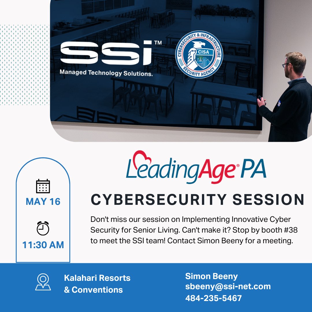 MySecureCloud's tweet photo. We are excited to be hosting a session @LeadingAgePA! Join us for a discussion on Implementing Security for #SeniorLiving. Stop by the demo room on Tuesday to learn about common #cybersecurity risks and best practices for implementing security measures. #LeadingAgePA #EXPO2023 https://t.co/EWKyDUZab7