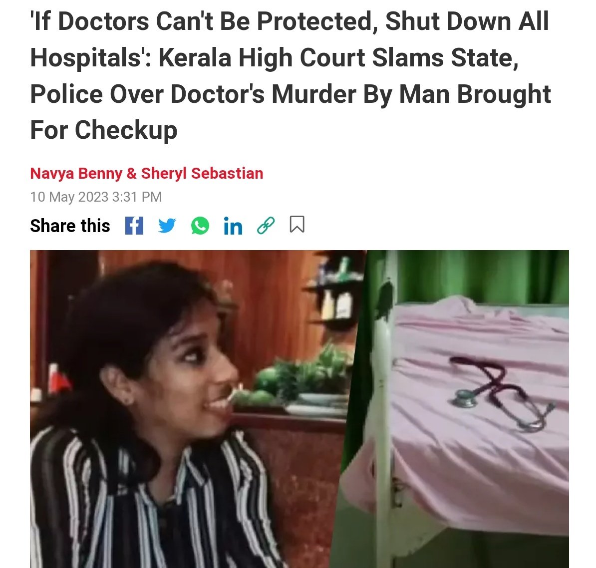 Indian__doctor's tweet photo. If Doctors cant be protected ,
Shut Down All Hospitals - HIGHCOURT
@PMOIndia @mansukhmandviya @CMOKerala 
#DrVandanaDas https://t.co/DpGYCR2GL9
