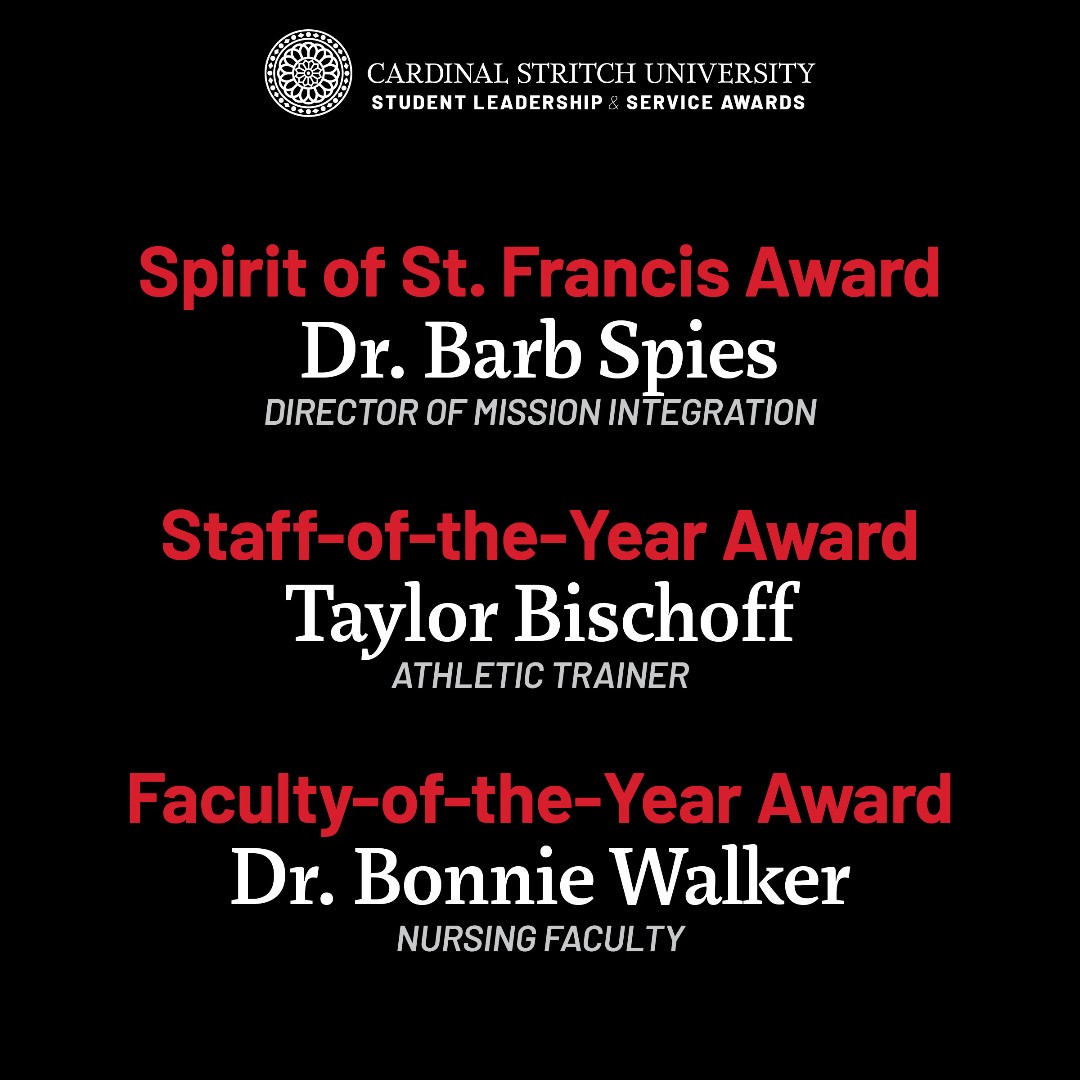 Congratulations to the Stritch faculty and staff members who have been recognized by the Student Government Association. Thank you for all you have done for our students!