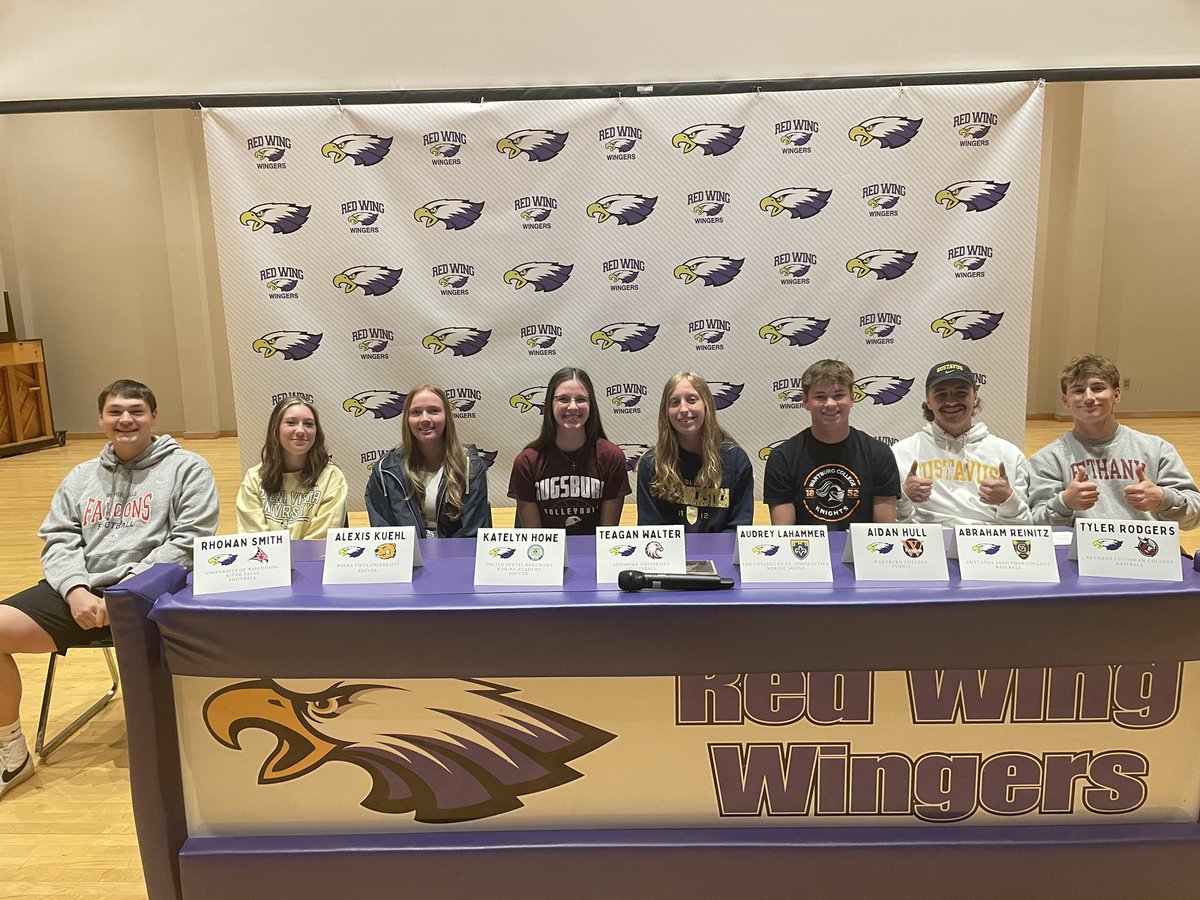 RW_Wingers's tweet photo. Congratulations to these 8 seniors, that will compete at the collegiate level next year.  Enjoy your last month in purple! #WingerPride https://t.co/GTbWbgWIsz