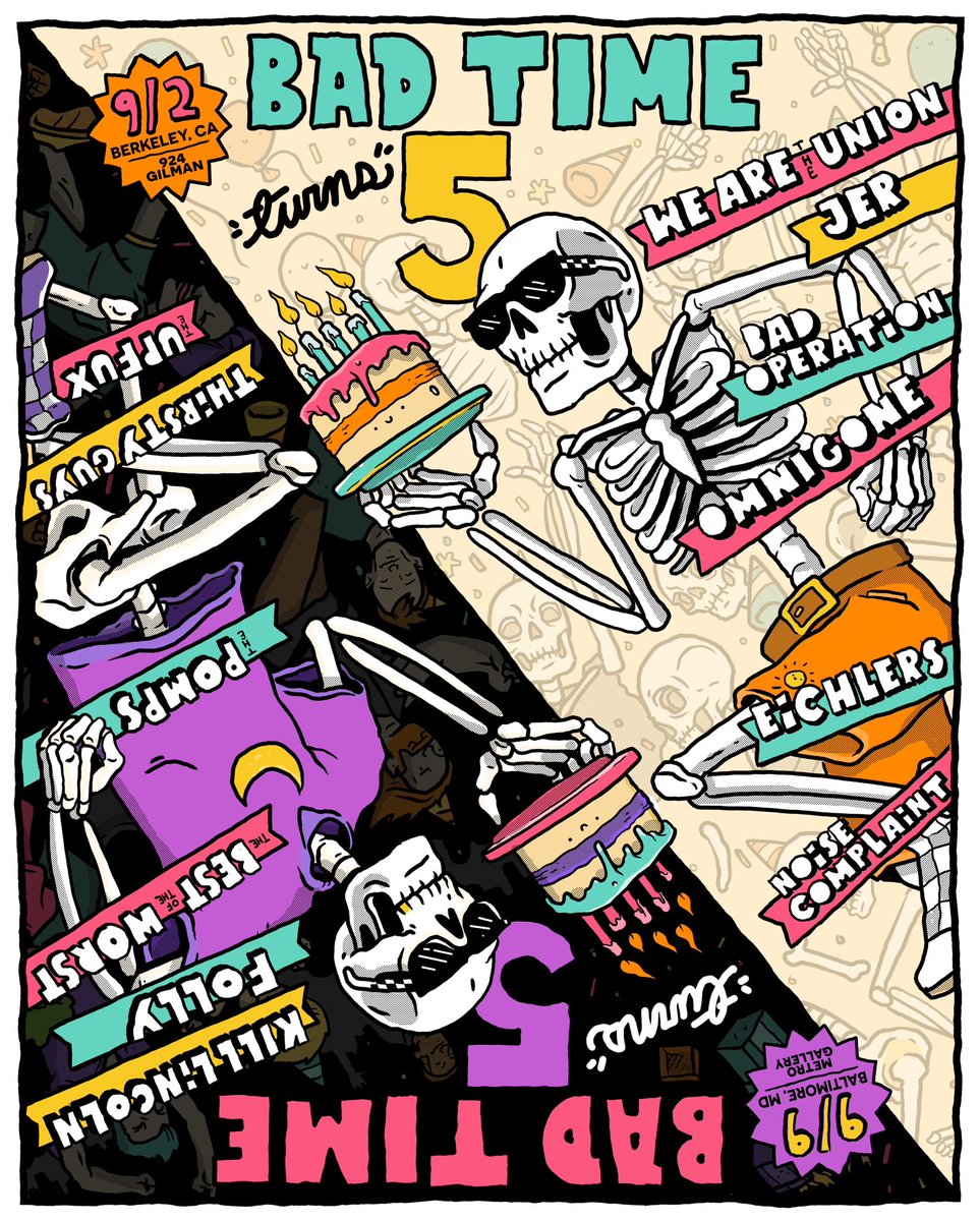 BadTimeRec's tweet photo. BAD TIME TURNS 5 - THIS SEPTEMBER IN BERKELEY AND BALTIMORE!!! TIX ON SALE FRIDAY 10am ET 🏁🖤💀 https://t.co/xP7H6N7rtE