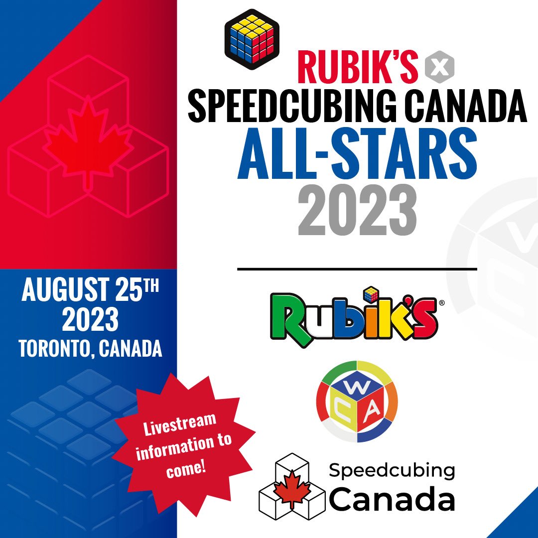 SpeedcubingCAN's tweet photo. Speedcubing Canada is excited to team up with @Rubiks_Official and @SpinMaster this summer to bring speedcubing all-stars together for a @theWCAofficial competition at Spin Master's HQ in the heart of downtown Toronto, Canada!

More info: https://t.co/7oKc48nSzj https://t.co/lwMTfLwEng