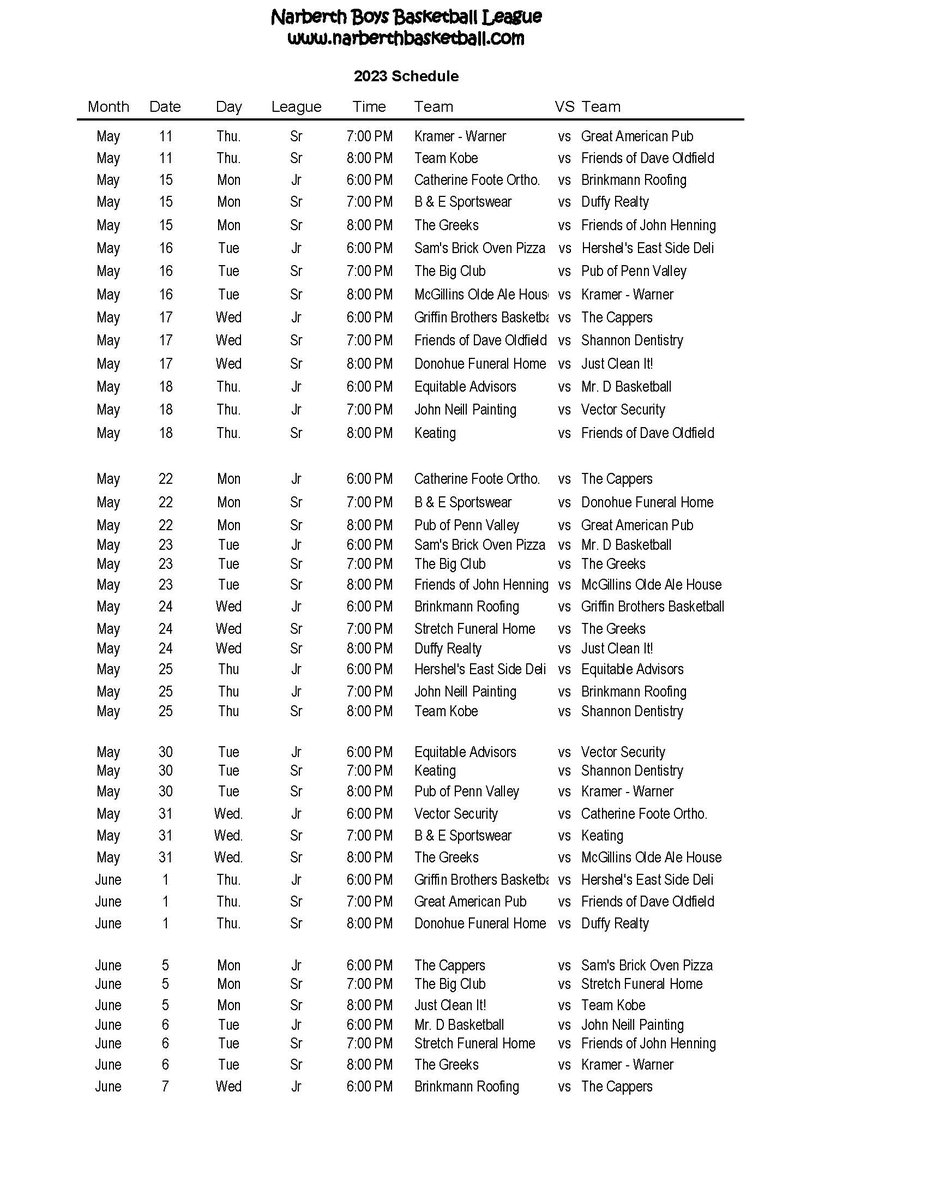 NarberthBBall's tweet photo. Summer 2023 Schedule https://t.co/O5ECAhBFYh