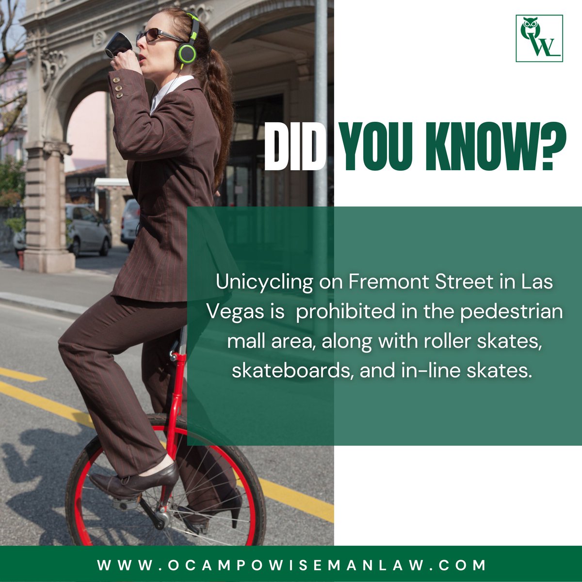 It’s weird law Wednesday 👩‍⚖️ Did you know that Unicycling on Fremont Street in Las Vegas is prohibited? 🚳🤯