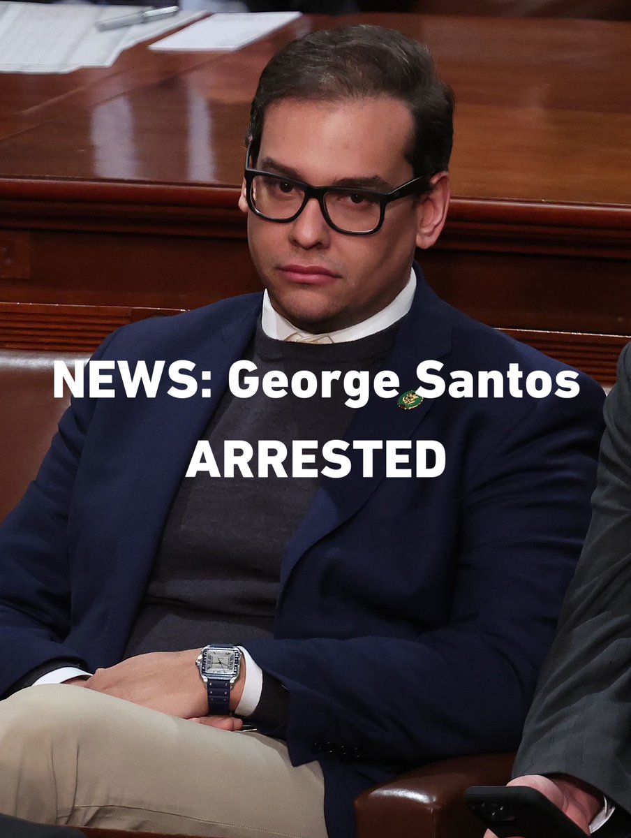BREAKING: George Santos arrested. He is facing 13 counts including 7 counts of wire fraud, 3 counts of money laundering, 1 count of theft of public funds, and 2 counts of making materially false statements to US House. George Santos must be expelled, Kevin.