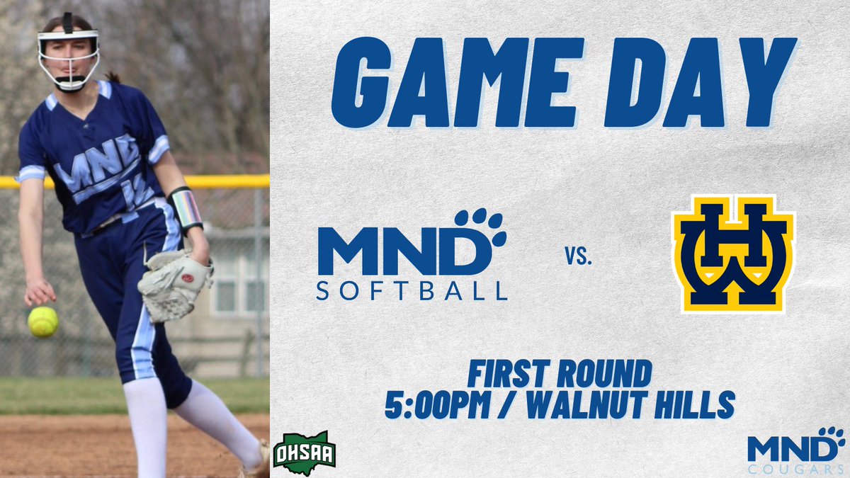 MNDAthletics's tweet photo. Good luck to @MndSoftball as they take on Walnut Hills tonight in the first round of the OHSAA tournament! 🥎 #MNDCougars https://t.co/ALQey08eh0