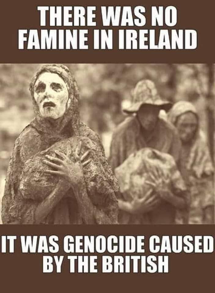 steelepicture's tweet image. What the devil do we care about you or your black potatoes? It was not us that made them black. You will get two days to pay the rent, and if you don’t you know the consequences.” (Bailiff’s reply to tenants, quoted in the Freeman’s Journal, April 1846)

#GenocideNotaFamine
