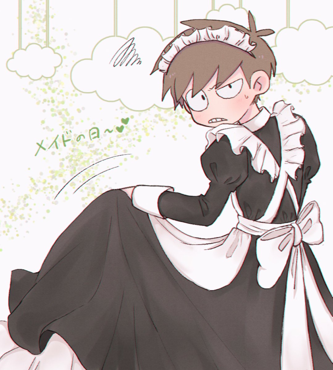 edd_tom_'s tweet photo. 急ぎで描いたメイドの日💚くん https://t.co/xT71adj4KV