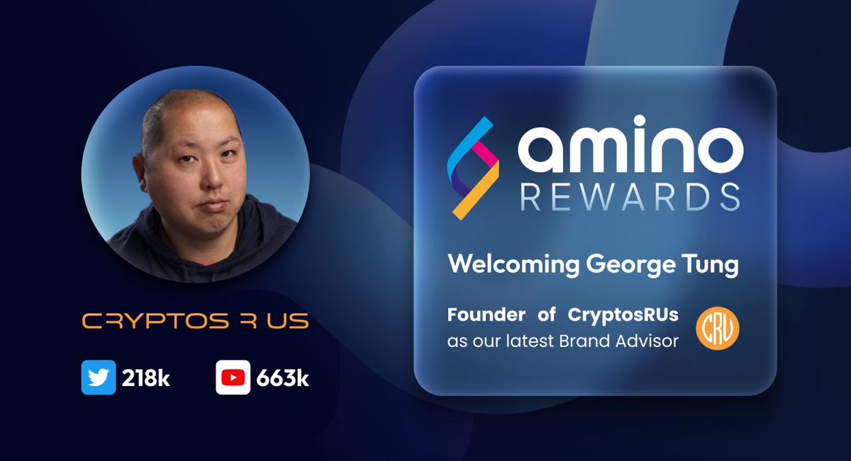 Amino AI (@aminoai) on Twitter photo We are excited to announce extremely popular cryptocurrency content creator George Tung will be joining the Amino team as a strategic advisor! George is the owner of CryptosRUS, one of the most popular crypto Youtube channels! <a href="/CryptosR_Us/">CryptosRus</a>
Welcome to the team George! π₯³ We are excited to announce extremely popular cryptocurrency content creator George Tung will be joining the Amino team as a strategic advisor! George is the owner of CryptosRUS, one of the most popular crypto Youtube channels! <a href="/CryptosR_Us/">CryptosRus</a>
Welcome to the team George! π₯³