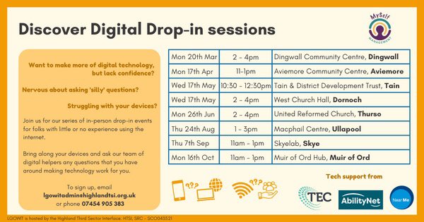<a href="/MySelfManage/">MySelf-Management</a> discover digital sessions next week in Tain &amp; Dornoch. Please retweet