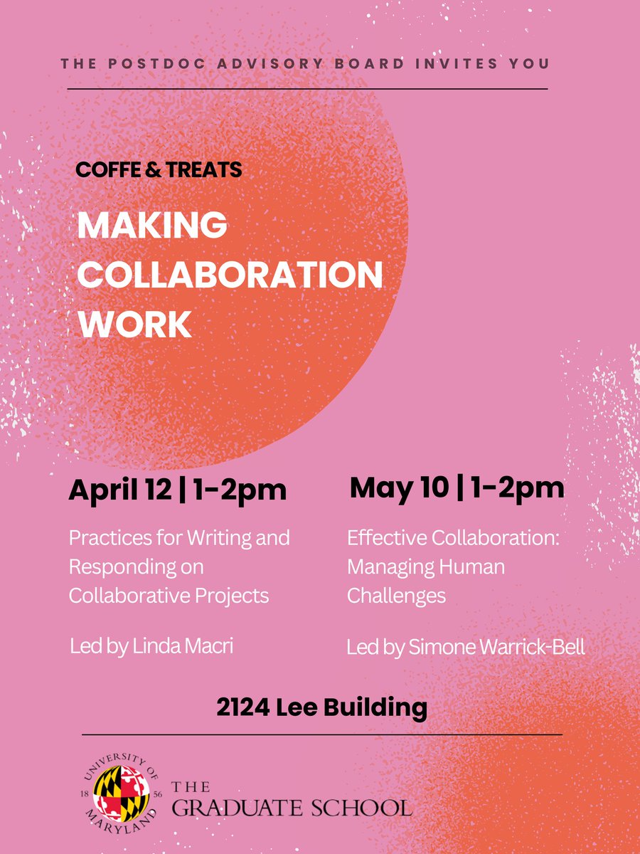 TODAY!! 1-2pm in 2124 Lee Building. Join the Postdoc Advisory Board for a conversation about managing human challenges in collaborative projects.
