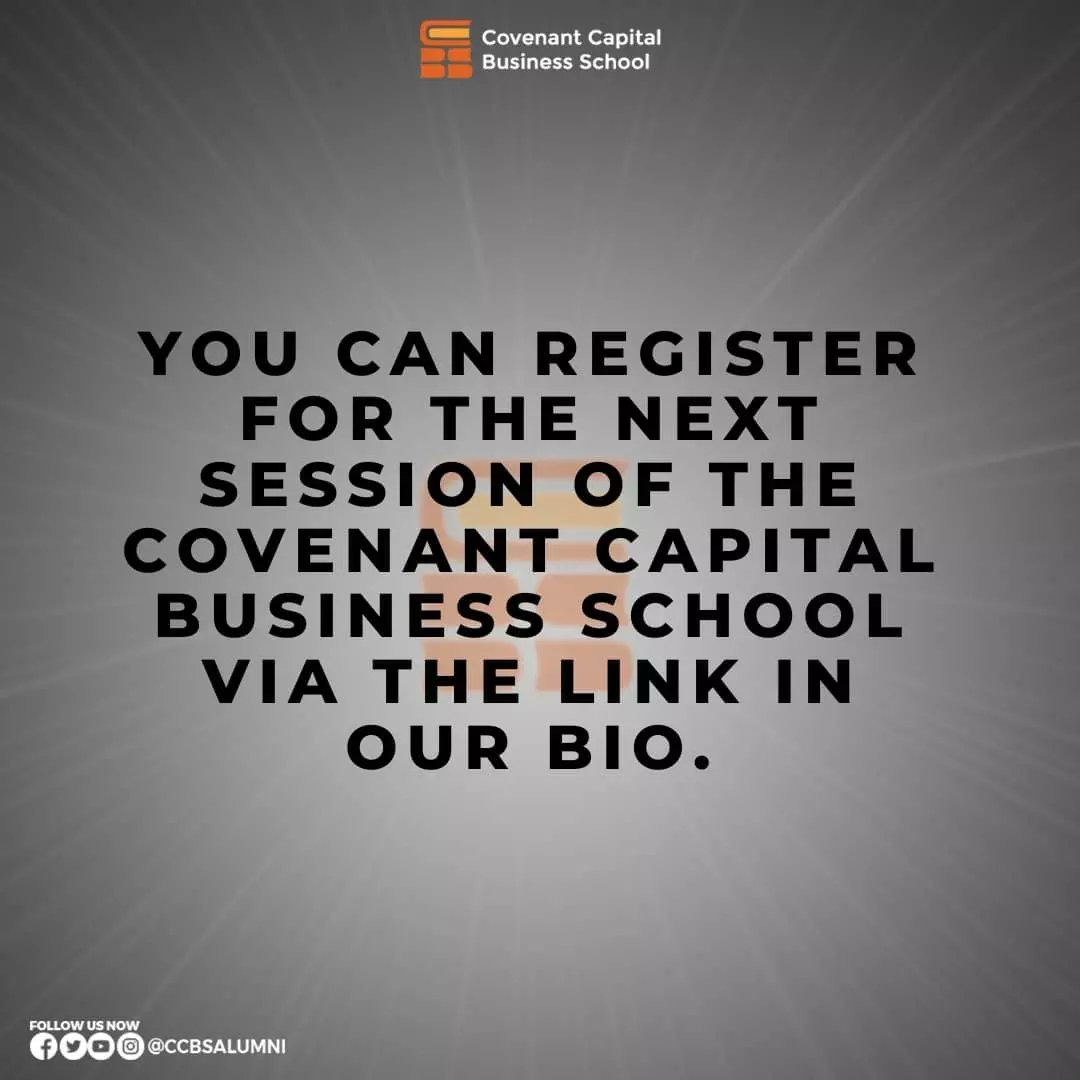 ccbsalumni's tweet photo. Join us.
You can register for the next session of the Covenant Capital Business School via the link in our Bio.
#ccbs
#ccbsalumni
#covenantcapital
#goalsandobjectives https://t.co/aB40e9CHEa
