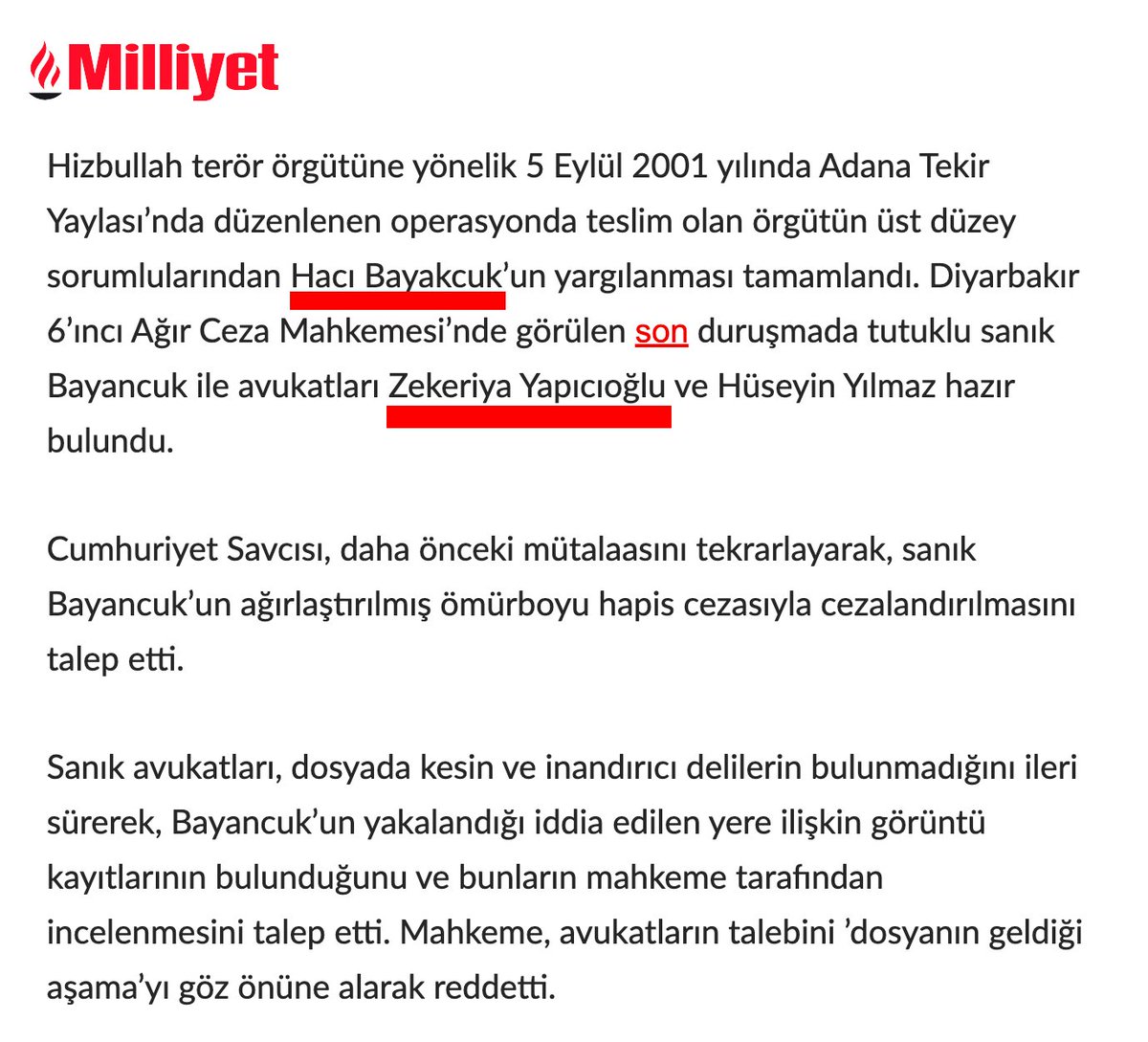 AKP'den İstanbul Milletvekili Adayı gösterilen, HÜDA PAR Genel Başkanı Zekeriya Yapıcıoğlu'nun, Diyarbakır Emniyet Müdürü Gaffar Okkan'ın şehit edildiği saldırının planlayıcısı olarak hüküm giyen Hizbullah Yöneticisi Hacı Bayancuk ve saldırıyı gerçekleştirenler arasında yer alan