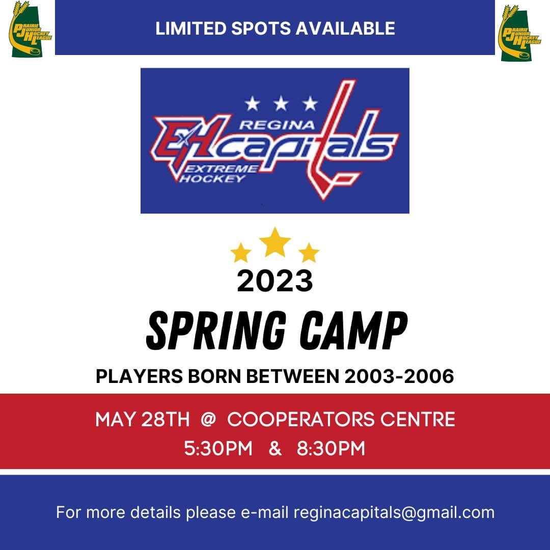 Our 2023 Spring Camp is coming up in just over two weeks <a href="/REALDistrictyqr/">REAL District</a> Co-operators Centre! 

For more details, email reginacapitals@gmail.com for more! #YQR #ReginaCapitals #Regina