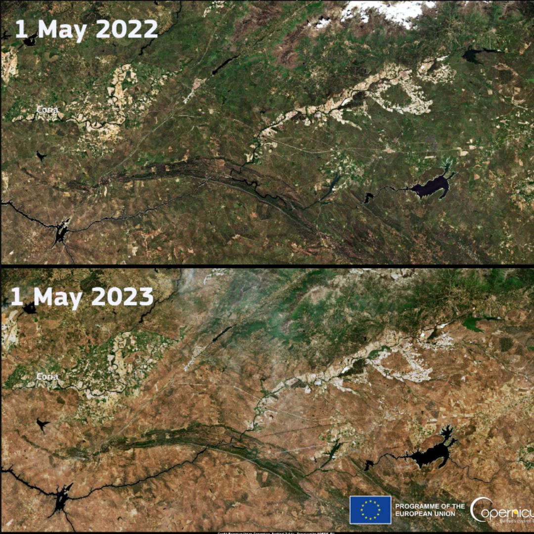 MorloPinturas's tweet photo. 📢¡¡¡Esta es la alarmante imagen tomada por un satélite que ha compartido  @AEMET!!! Muestra la degradación que una zona de Extremadura ha sufrido a causa del calor en un año. 

Una buena #gestiónderesiduopeligrosos ayudará a combatir el cambio climático

https://t.co/0538HReOt8 https://t.co/s60WRbE0iP