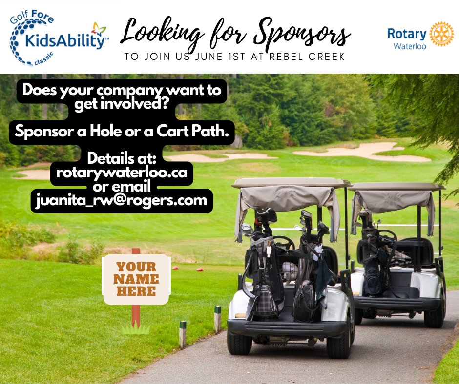 The Golf Fore KidsAbility Tournament is June 1st and there is still time for you to get involved. <a href="/rotarywaterloo/">Rotary Club of Waterloo</a> is still looking for some sponsors for the Holes or the Golf Paths. Show your support of <a href="/KidsAbility/">KidsAbility</a> with one of these sponsorship opportunities!
