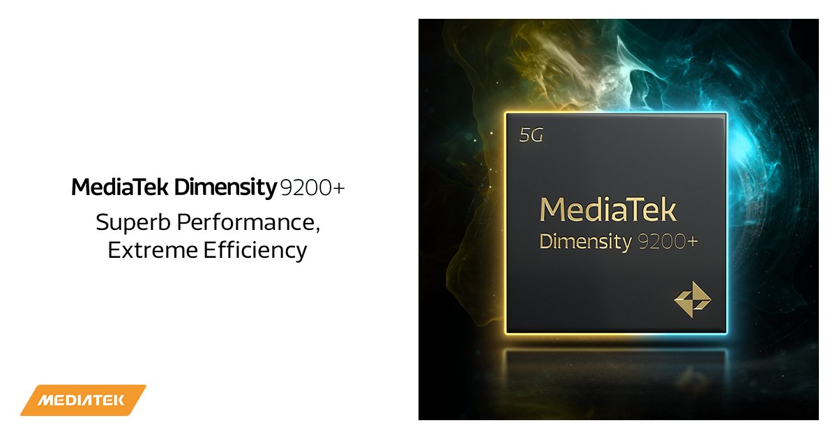 MediaTek's tweet photo. Introducing #MediaTek Dimensity 9200+ for top-of-the-line #5G smartphones. Our latest flagship boasts a performance upgrade while being power-efficient for longer battery life &amp; better gaming with #MediaTekHyperEngine 6.0, 2nd Gen TSMC 4nm Class &amp; more! https://t.co/d7Cymad8me https://t.co/bHQHZyrOH8