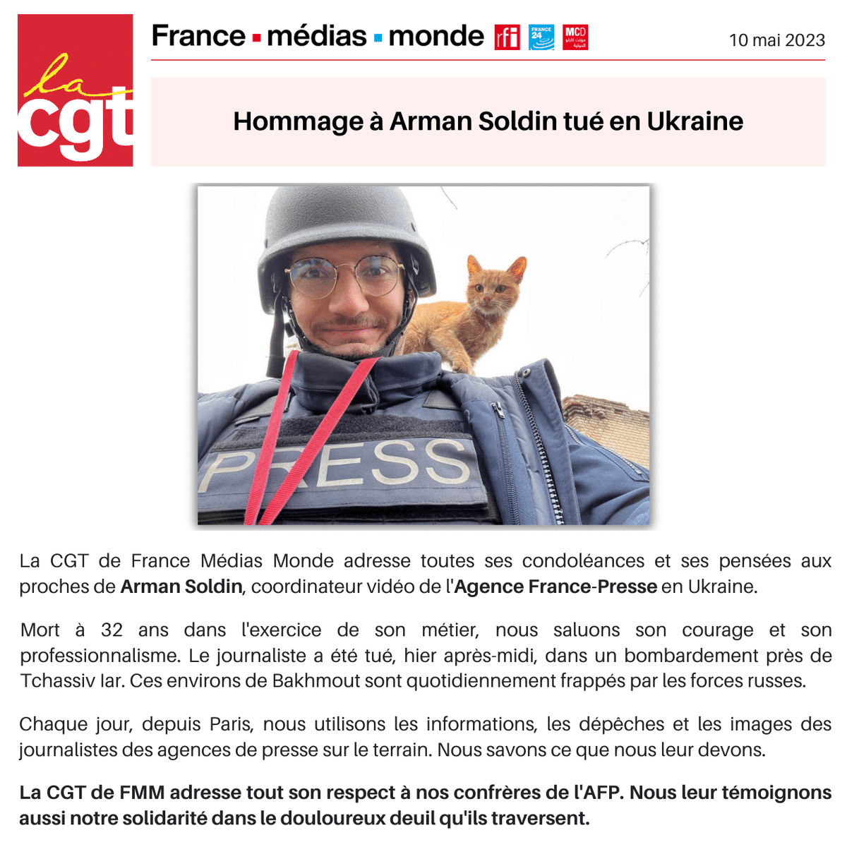 Hommage à <a href="/ArmanSoldin/">Arman Soldin</a> tué en Ukraine