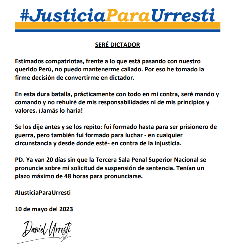 DanielUrresti1's tweet photo. Nunca me sometieron. Ni en las peores circunstancias. Y nunca abandoné mis principios o valores. Ustedes lo saben. Hoy hago este anuncio:
#JusticiaParaUrresti https://t.co/g8HYuFQsvB