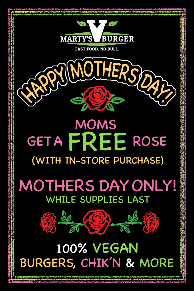 Happy Mother’s Day!  Whatever your plans for this Sunday entail, stop by Marty’s V Burger for a quick delicious meal and a rose for Mom.  In store only and while supplies last. 134 East 27th Street (<a href="/Lexington/">Lexi</a>), NYC  <a href="/mothersday/">mothersday</a> #roseformom