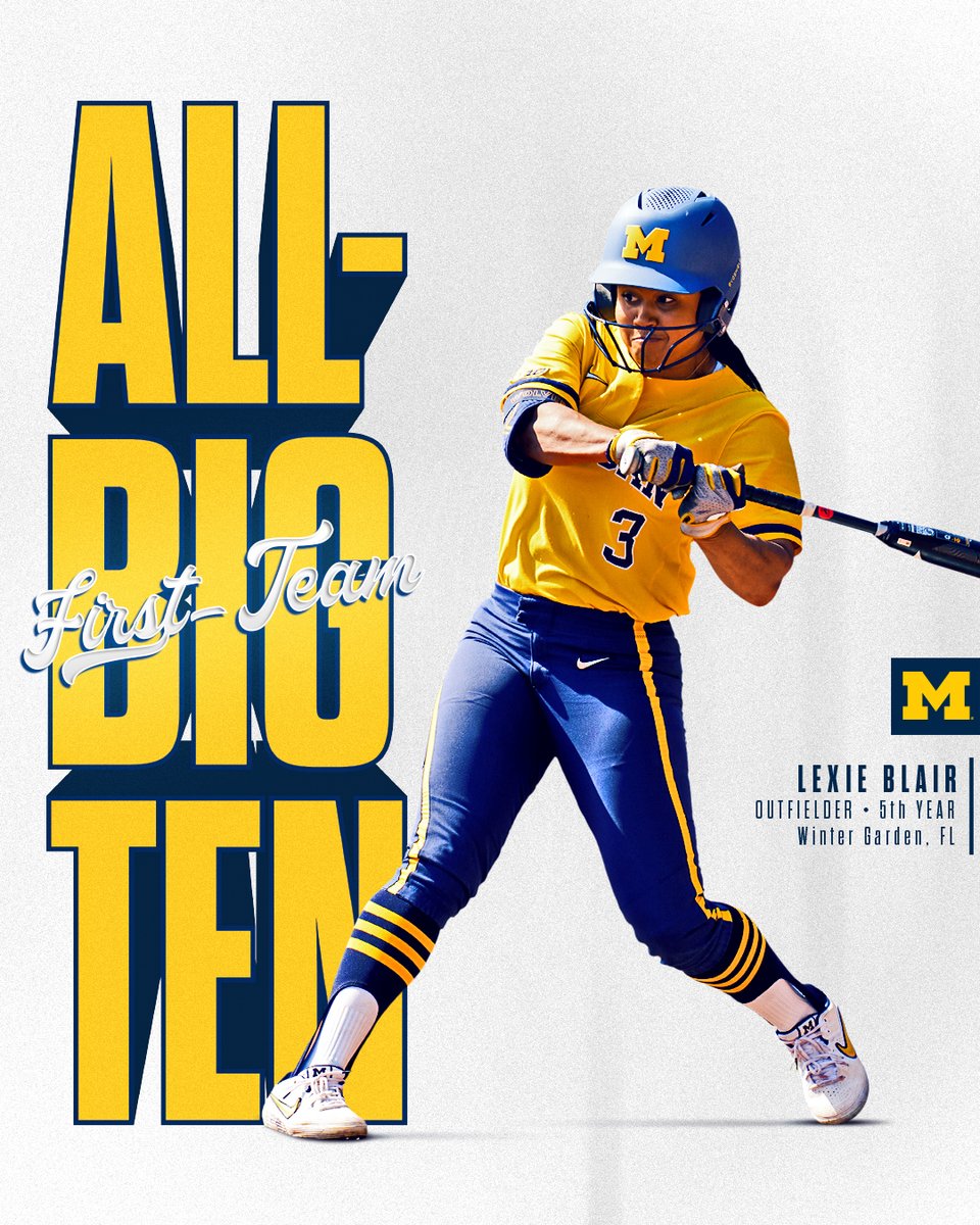 umichsoftball's tweet photo. Lexie Blair (@lexieeblairr) becomes just the fifth 4x All-Big Ten first team honoree in Michigan program history. She also earned 2023 all-defensive team honors. 👏

Release: https://t.co/smqKeoDgyl https://t.co/J6KlwoukoL