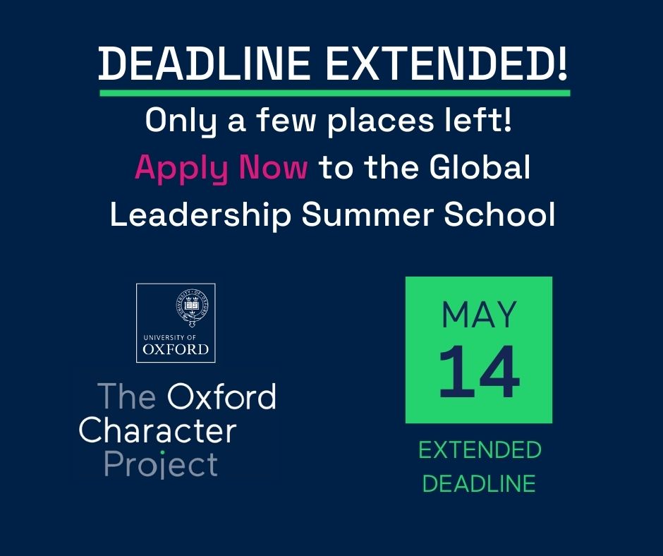The Oxford Character Project (@oxfordcharacter) on Twitter photo The deadline for #GLSS has been extended to this Sunday (14th May). There are a couple of spaces remaining, submit your application ASAP to secure your spot - it is shaping up to be an #incredible cohort!
Apply now oxfordcharacter.org/for-students/g…
#responsibleleadership <a href="/OxfordGradStudy/">Graduate Study at Oxford</a> The deadline for #GLSS has been extended to this Sunday (14th May). There are a couple of spaces remaining, submit your application ASAP to secure your spot - it is shaping up to be an #incredible cohort!
Apply now oxfordcharacter.org/for-students/g…
#responsibleleadership <a href="/OxfordGradStudy/">Graduate Study at Oxford</a>