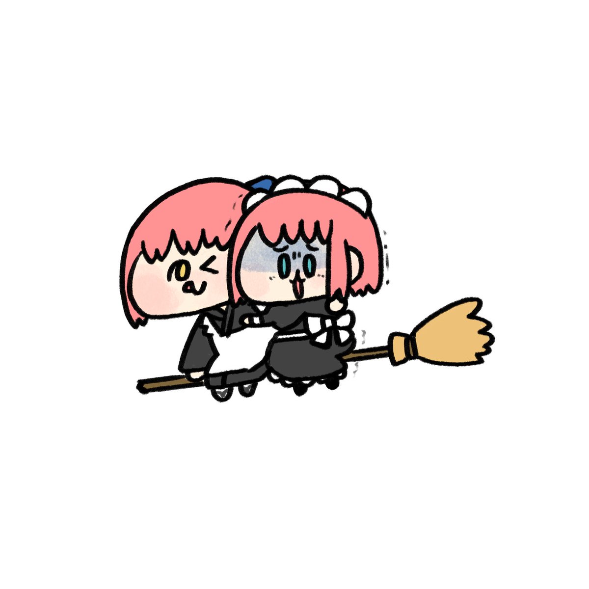 hisui (tsukihime) ,kohaku (tsukihime) multiple girls 2girls broom chibi siblings sisters maid  illustration images