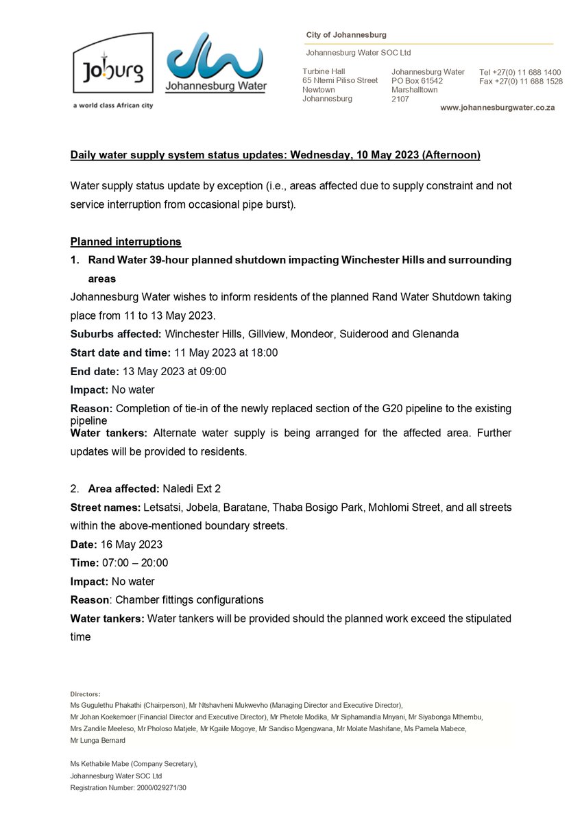 Johannesburg Water tweet media