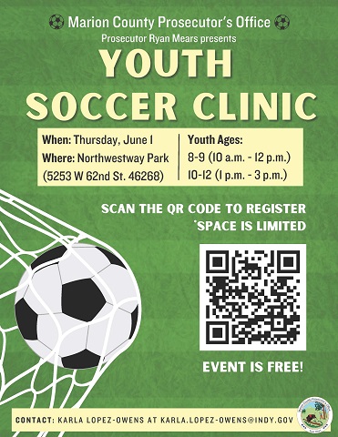 InInSoccerCup's tweet photo. All 8-12 year olds invited to FREE Soccer Clinic Thursday June 1, Northwestway Park, 5253 W. 62nd Street, Indy.  @VisitIndy @ryanmearsindy Ages 8-9: 10a-noon &amp; ages 10-12: 1p-3p.  Bilingual coaches.  Free @IndyEleven  T shirts.  Please register HERE https://t.co/NDuGIuX8Jx https://t.co/pNp9p4tM5B
