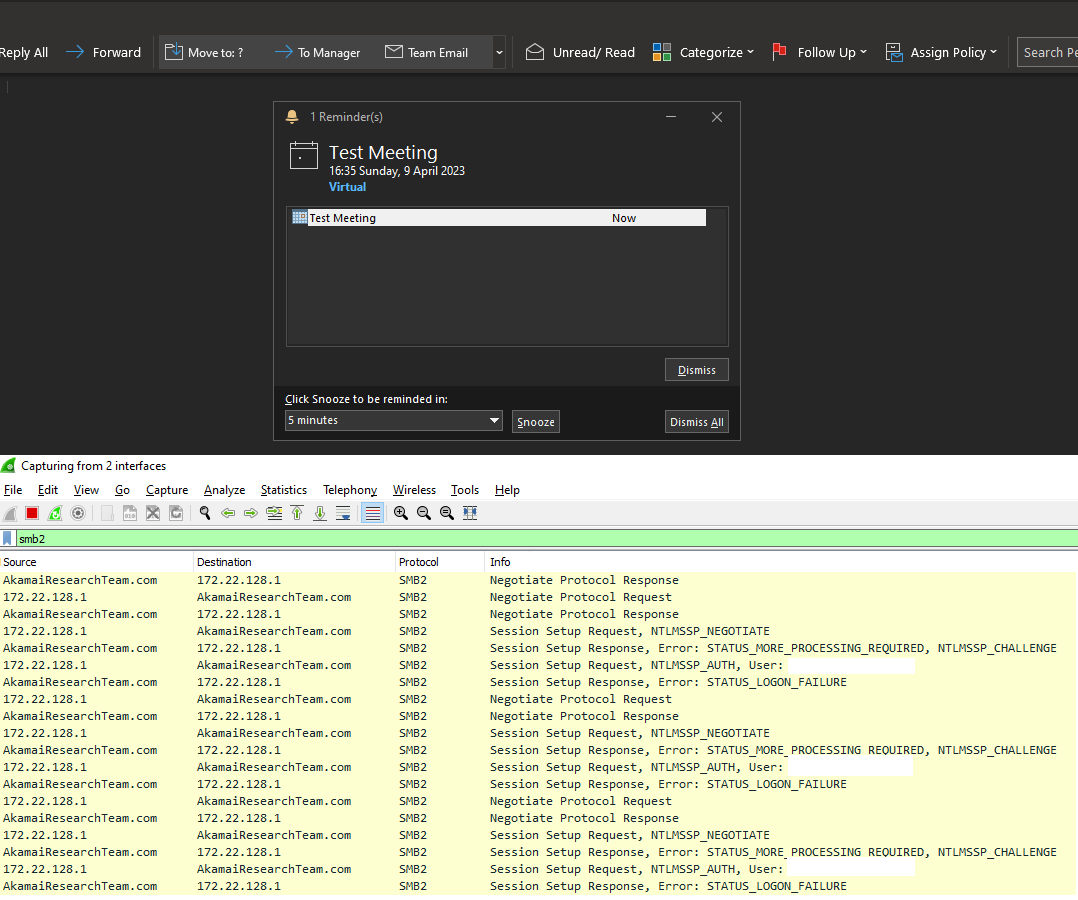 akamai_research's tweet photo. Remember that 0-click Outlook vulnerability with a custom sound leading to NTLM theft?

Akamai researchers found a way to bypass the patch to it. 

In our write-up, see how adding a slash allowed for a bypass.

https://t.co/eO121SaZur https://t.co/YrrBikMZqj