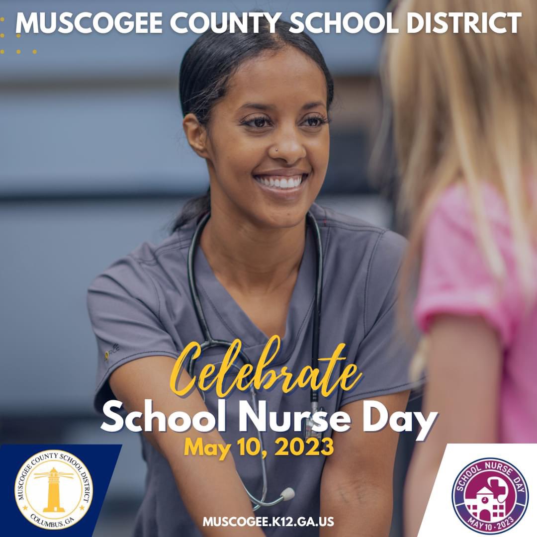 MCSDSchools's tweet photo. The Muscogee County School District celebrates School Nurse Day.

We appreciate the role you all play in ensuring student health, academic progress, and long-term success.

#MCSD #CreatingWE https://t.co/BQR4BsmvDB